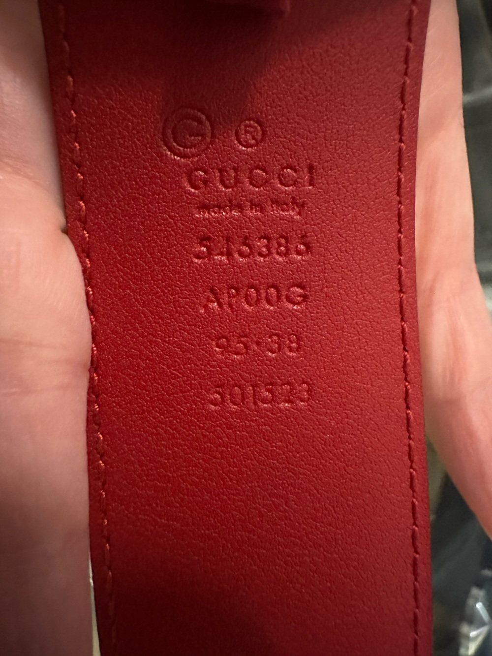Gucci Red Leather Interlocking GG Belt Gold Buckle Size 95/38